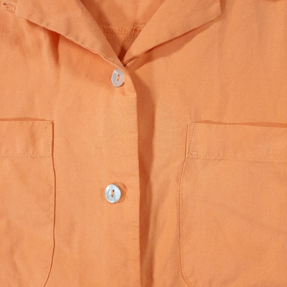 Anne Carson Womens XL Orange 100% Silk Sleeveless Button Down Shirt Pocket Top - Picture 3 of 6